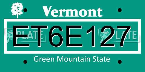ET6E127 Vermont License Plate
