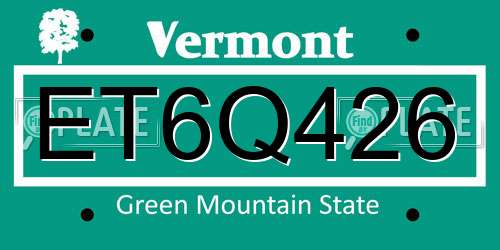 ET6Q426 Vermont License Plate