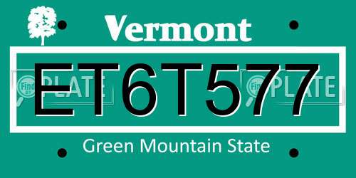 ET6T577 Vermont License Plate