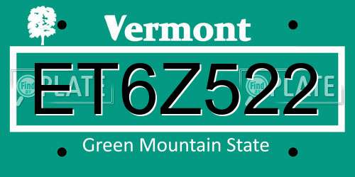 ET6Z522 Vermont License Plate
