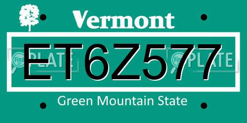 ET6Z577 Vermont License Plate