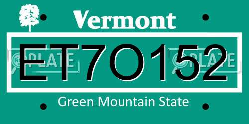 ET7O152 Vermont License Plate