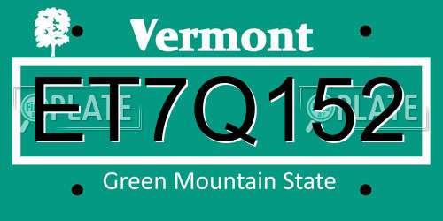 ET7Q152 Vermont License Plate