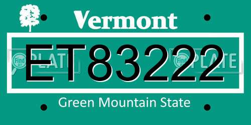 ET83222 Vermont License Plate