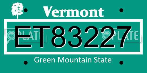 ET83227 Vermont License Plate