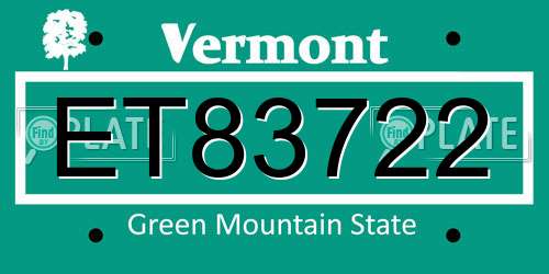 ET83722 Vermont License Plate