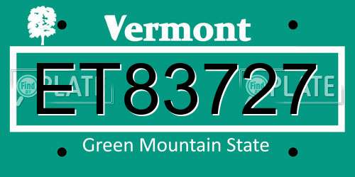 ET83727 Vermont License Plate
