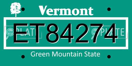 ET84274 Vermont License Plate