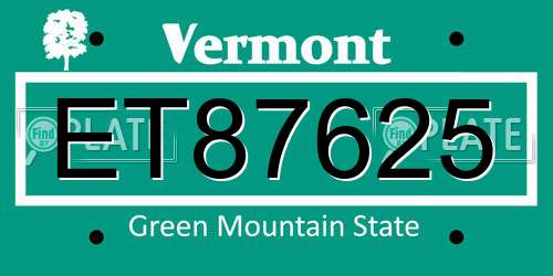 ET87625 Vermont License Plate