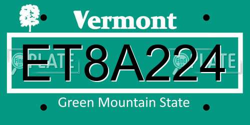 ET8A224 Vermont License Plate