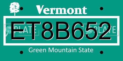 ET8B652 Vermont License Plate