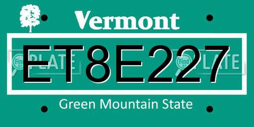ET8E227 Vermont License Plate