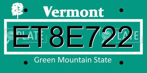 ET8E722 Vermont License Plate