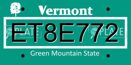 ET8E772 Vermont License Plate