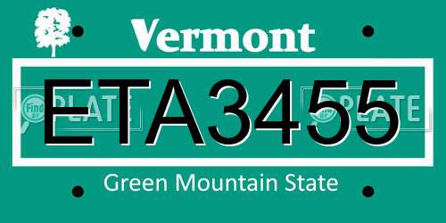 ETA3455 Vermont License Plate