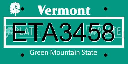 ETA3458 Vermont License Plate