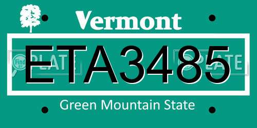 ETA3485 Vermont License Plate