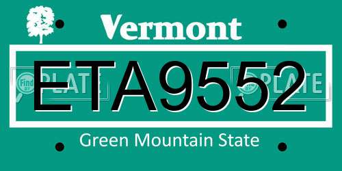 ETA9552 Vermont License Plate