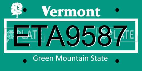 ETA9587 Vermont License Plate