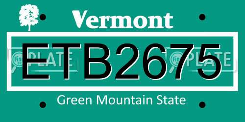 ETB2675 Vermont License Plate