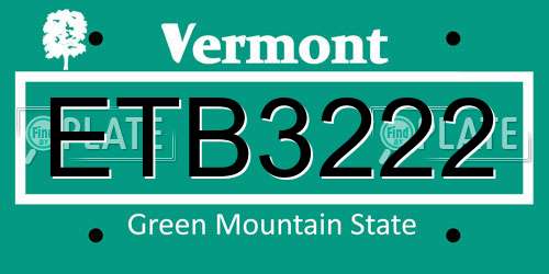 ETB3222 Vermont License Plate