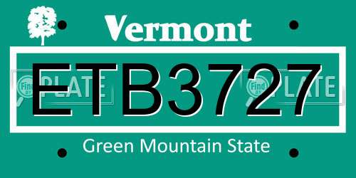 ETB3727 Vermont License Plate