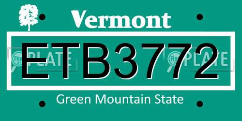 ETB3772 Vermont License Plate