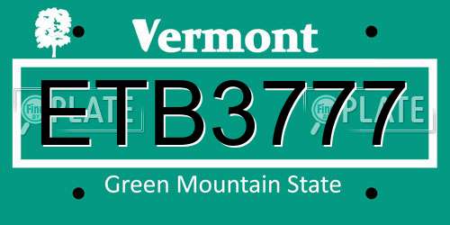 ETB3777 Vermont License Plate