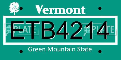 ETB4214 Vermont License Plate