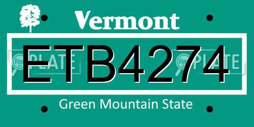 ETB4274 Vermont License Plate
