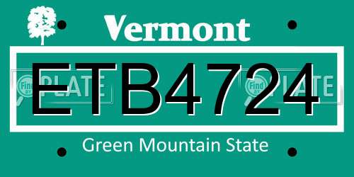 ETB4724 Vermont License Plate