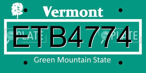 ETB4774 Vermont License Plate