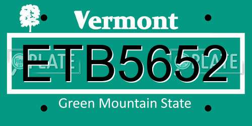 ETB5652 Vermont License Plate