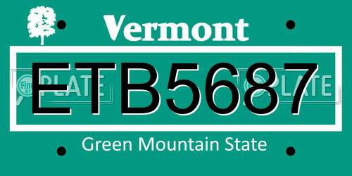 ETB5687 Vermont License Plate