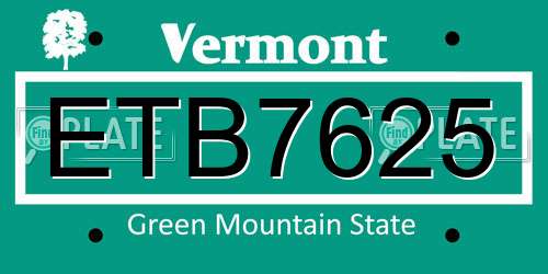 ETB7625 Vermont License Plate