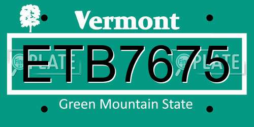 ETB7675 Vermont License Plate