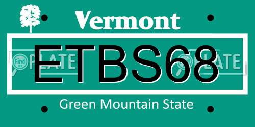 ETBS68 Vermont License Plate