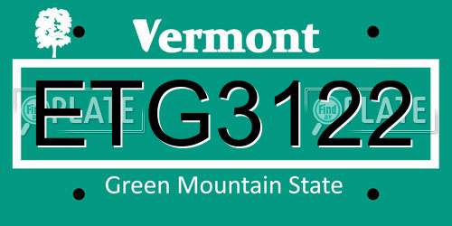 ETG3122 Vermont License Plate