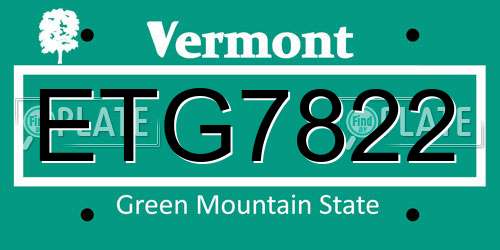 ETG7822 Vermont License Plate