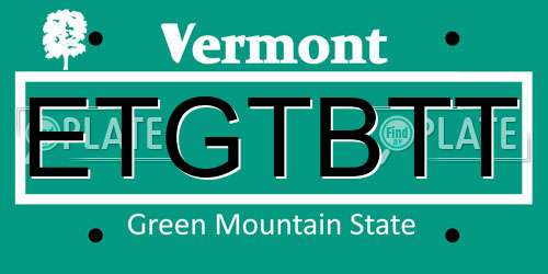 ETGTBTT Vermont License Plate