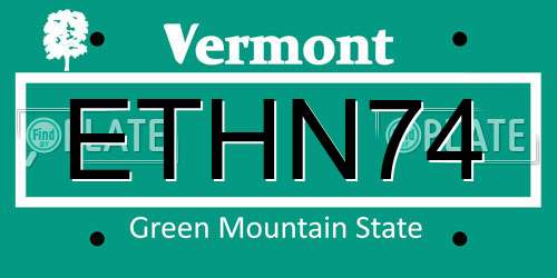 ETHN74 Vermont License Plate