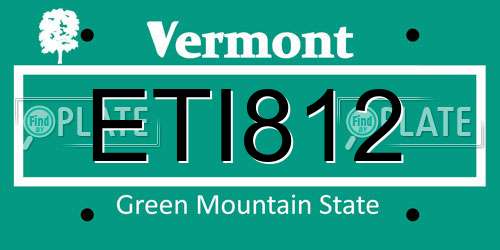 ETI812 Vermont License Plate