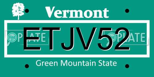 ETJV52 Vermont License Plate