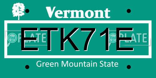 ETK71E Vermont License Plate