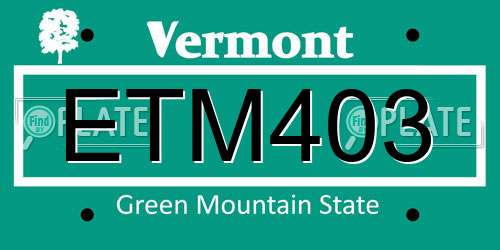 ETM403 Vermont License Plate