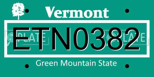 ETN0382 Vermont License Plate