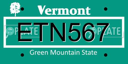 ETN567 Vermont License Plate
