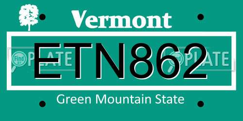 ETN862 Vermont License Plate