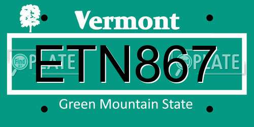 ETN867 Vermont License Plate