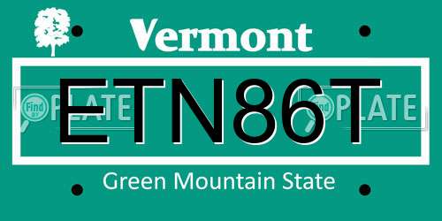 ETN86T Vermont License Plate
